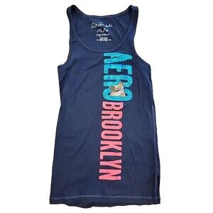 Aeropostale Tank Top Women XL Black Graphic Print AERO BROOKLYN Dog